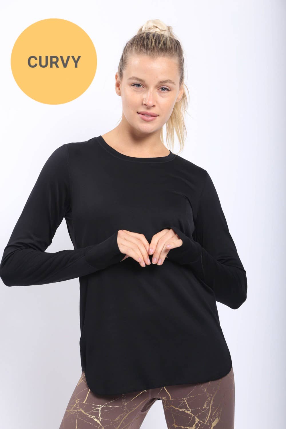 CURVY Active Top with Breathable Panels and Thumb Holes